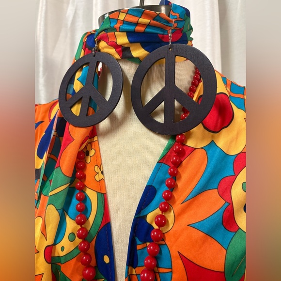 ✌️ Hippie FLOWER POWER 💐 Halloween Costume ☮️ & Accessories Large - Picture 1 of 11